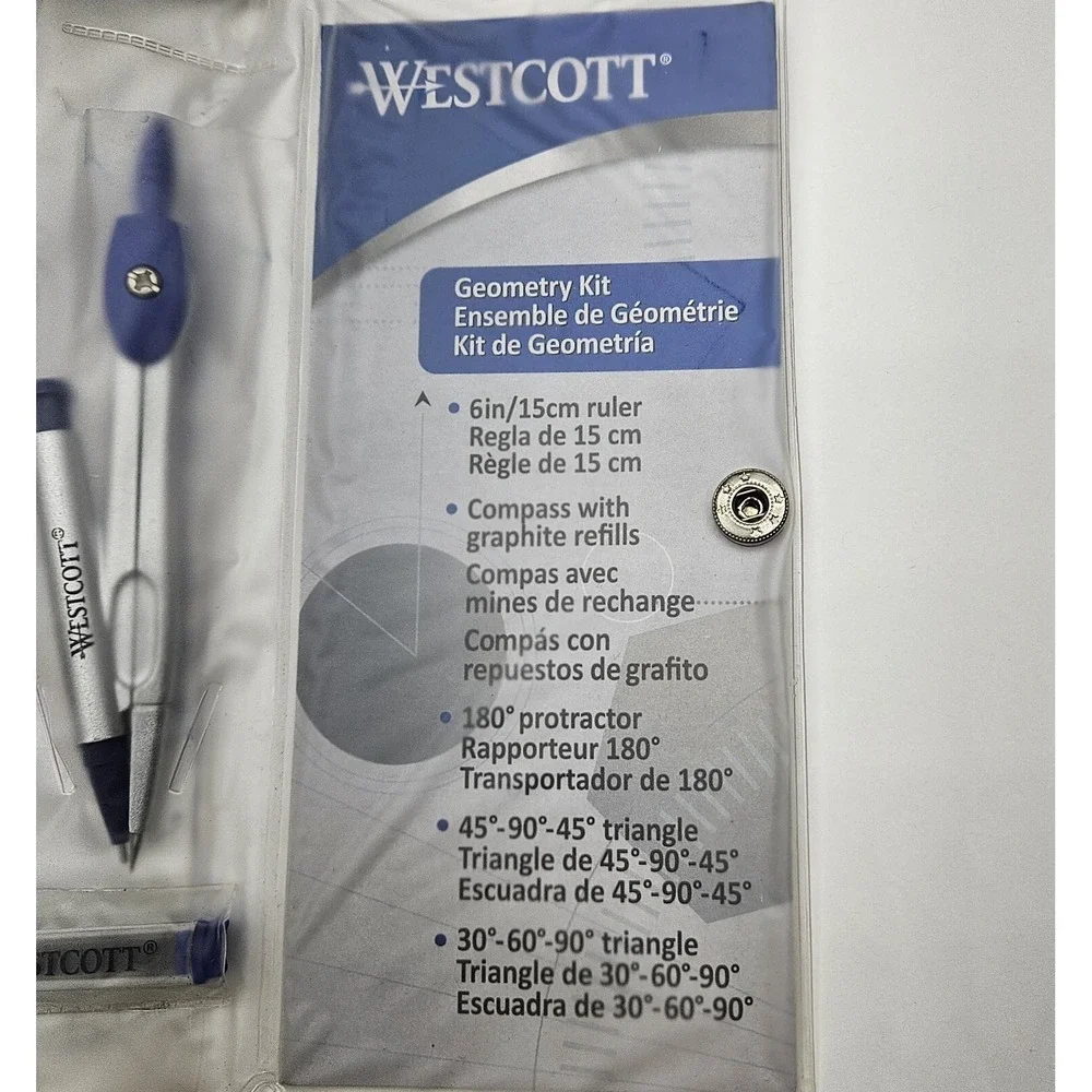 Westcott 14564 Geometry Set Kit Compass Protractor Triangles Ruler Storage Pouch